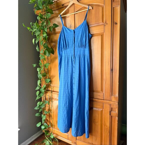 LANE BRYANT REGATTA BLUE SLEEVELESS V-NECK BUTTON FRONT MAXI DRESS SZ 22 - Picture 4 of 10